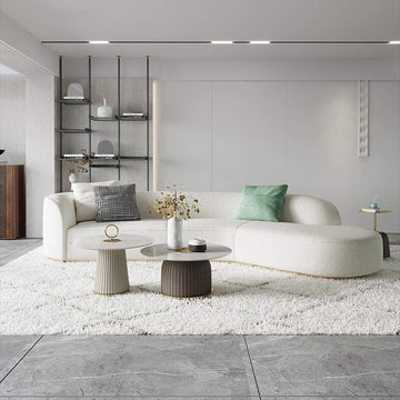 134" Curved White Sectional Sofa Upholstered 5-Seater Floor Sofa Faux-Fur Polyester-Richsoul-Furniture,Living Room Furniture,Sectionals